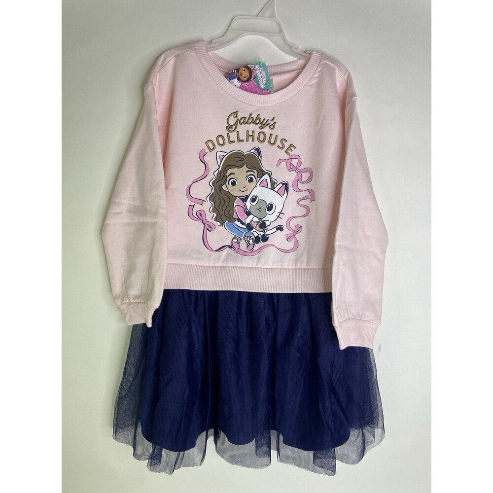Gabby's Dollhouse Long Sleeve Pink Blue Tutu Layered Dress Girls Size 6